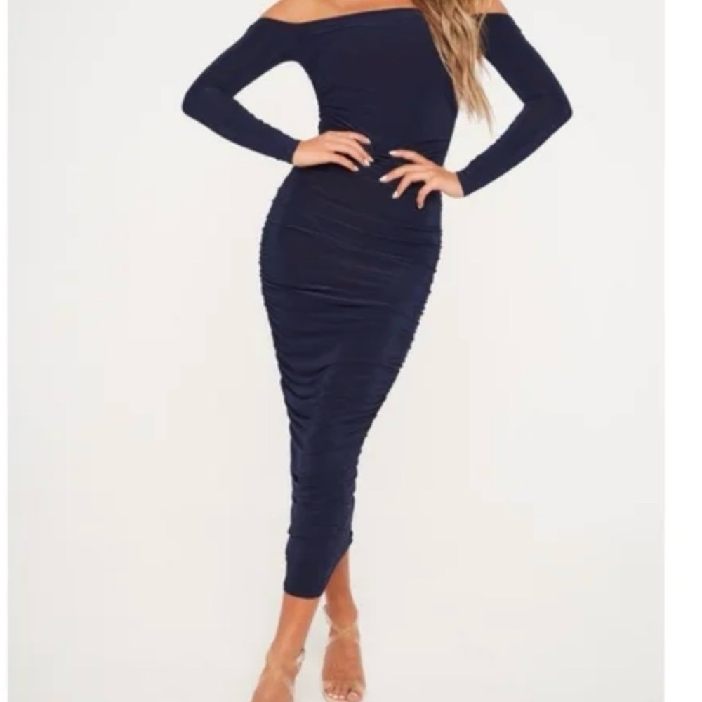 Missguided+ Navy Long Sleeve Dress